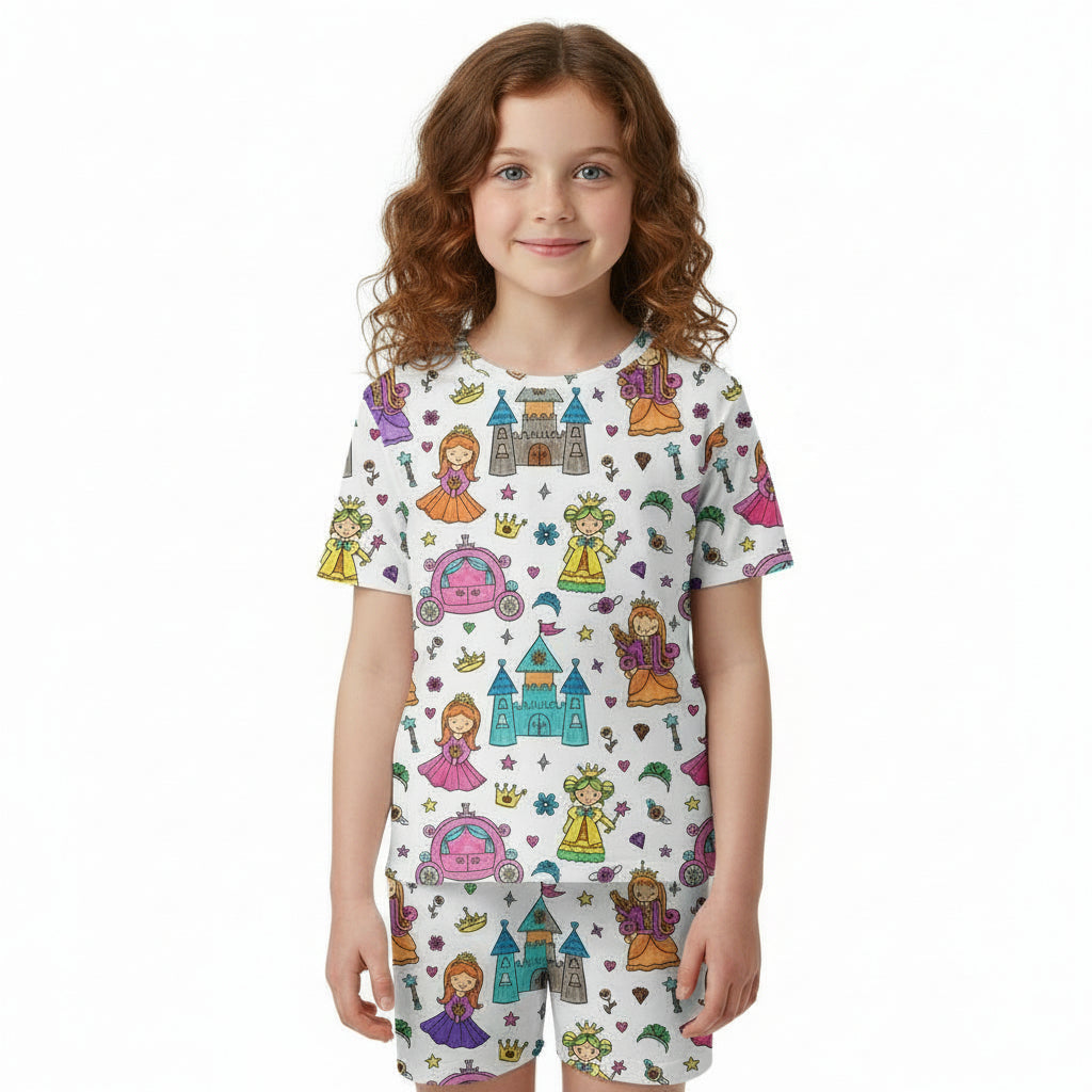 Farvelægnings shortssæt pyjamas - Prinsessedrømme