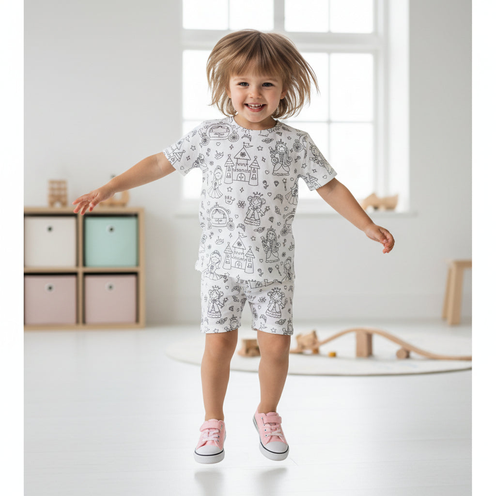 Farvelægnings shortssæt pyjamas - Prinsessedrømme